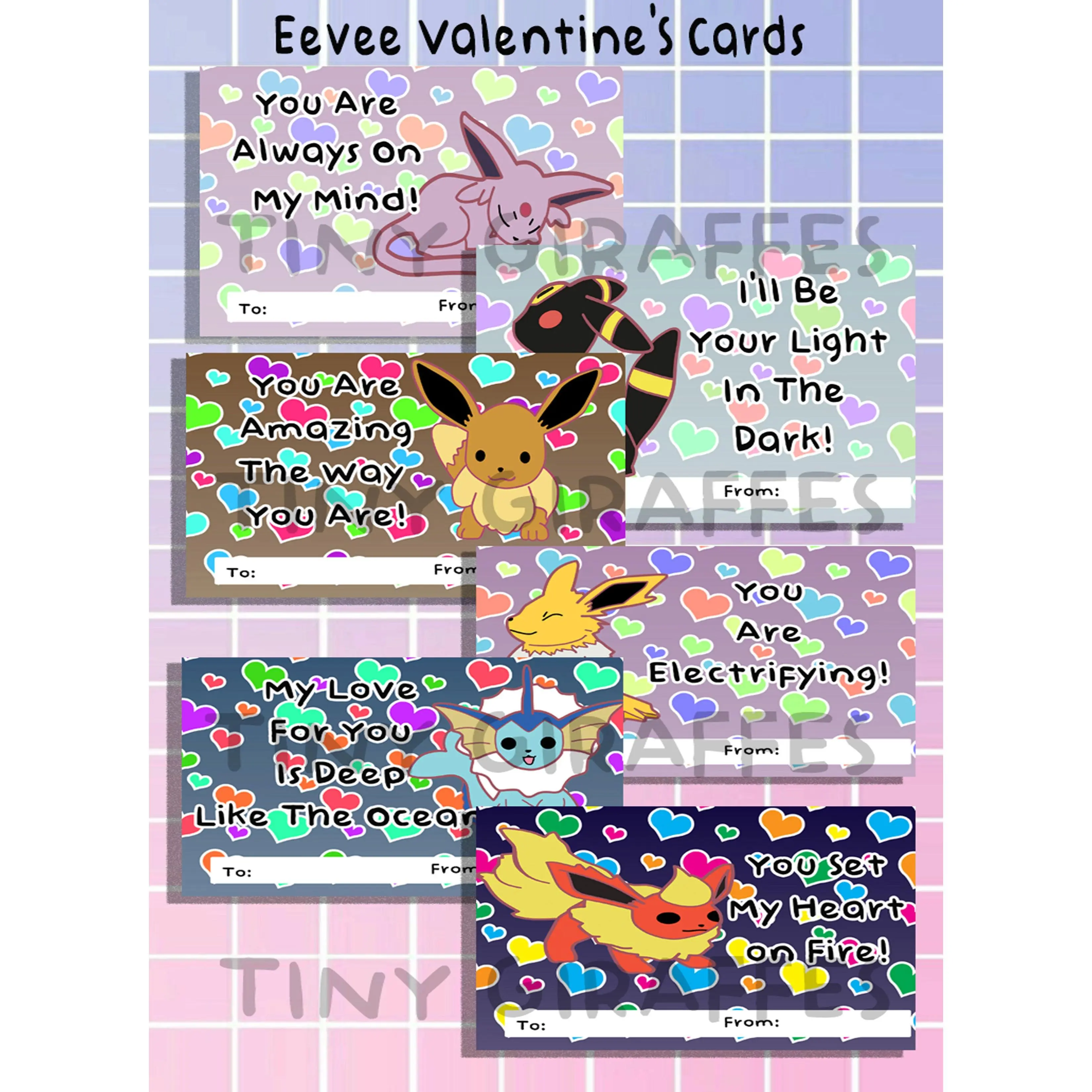 Eevee Evolution Valentine Cards School Cards