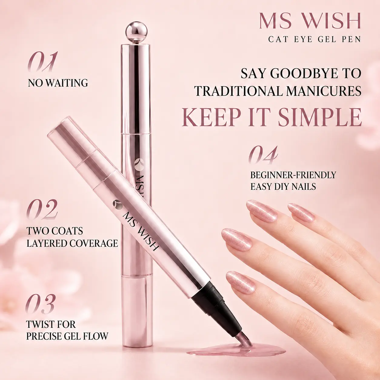 MS WISH Cat Eye Gel Nail Polish Pen, Magnetic Shimmer Soak Off Nail Art Gel, Easy Apply Gel Pen for DIY Manicure