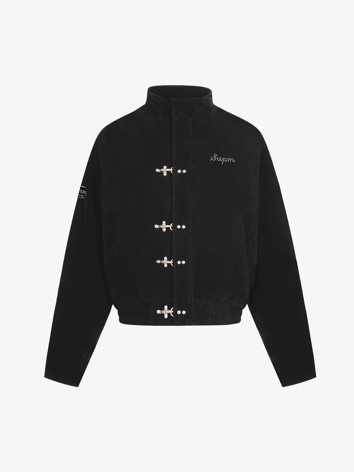 Supermade Men's Vintage Suede Down Jacket, Embroidered High Collar Puffy Winter Coat with Zipper and Metal Clip, Tops, Menswear, Coats, Casual, Mens Clothing, Modern, Front Zipper, Puffy Warmth