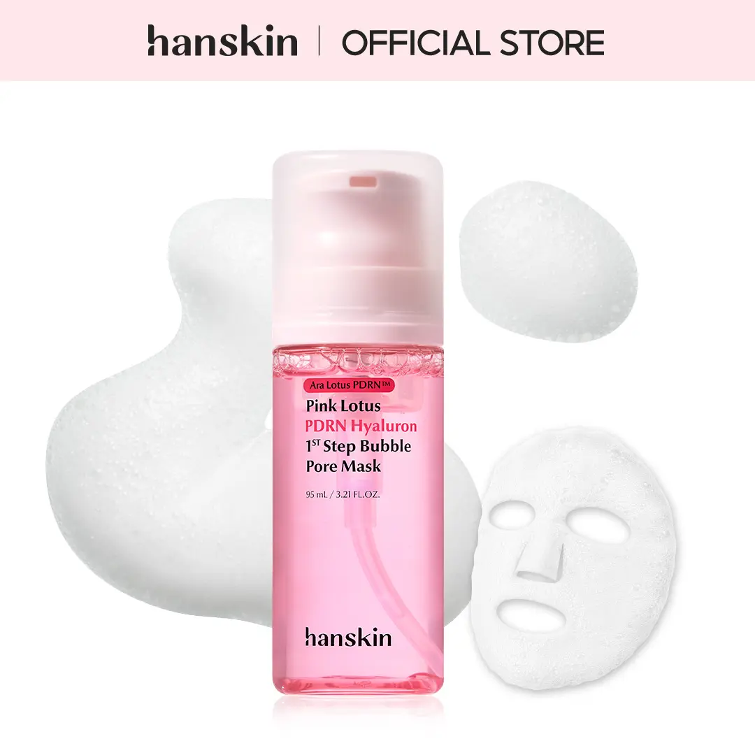 Hanskin PDRN Hyaluron Micro-Bubble Pore Mask - Korean No-Rinse Oily Skin Skincare, Daily Care, Tightening, Sebum Control, Hydration, Vegan Ingredients (Pink Lotus & Grapefruit), 3-Second Micro-Bubble Tech, 7-Layer Collagen, Elasticity, Lightweight Bottle,