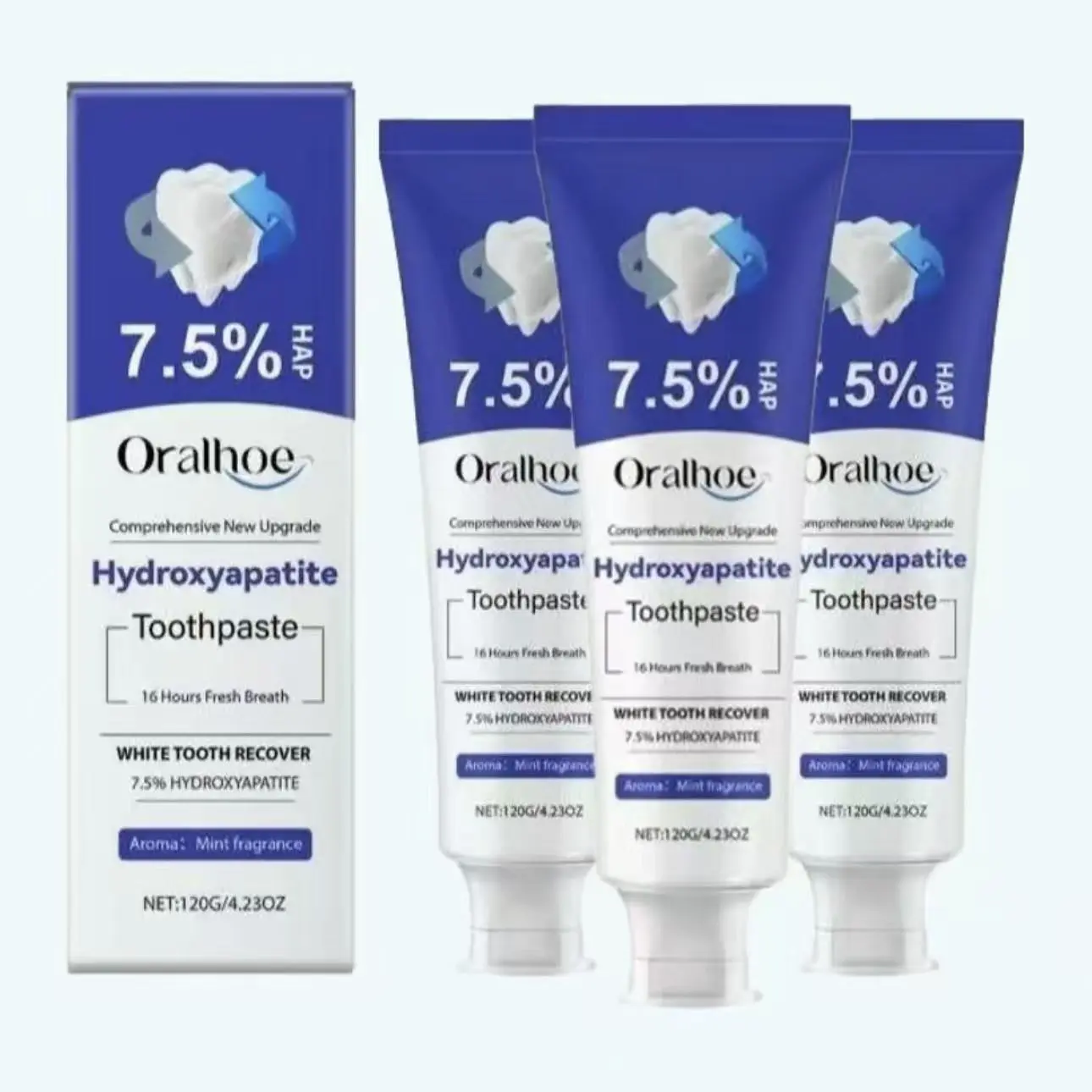 Enamel Support Toothpaste with 7.5% Bioactive Hydroxyapatite for Natural Whitening and Clean Breath, Fluoride-Free Gentle Mint Formula, Bad Breath Oral Freshening Toothpastes, Bioactive Hydroxyapatite Toothpastes