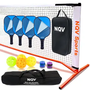 NQV Sports Pickleball Set with 4 USAPA Approved Graphite Paddles 22ft Regulation Net 4 Balls 2 Chalks Portable Indoor Outdoor Driveway Game Includes Carry Bag and Storage Bag volleyball