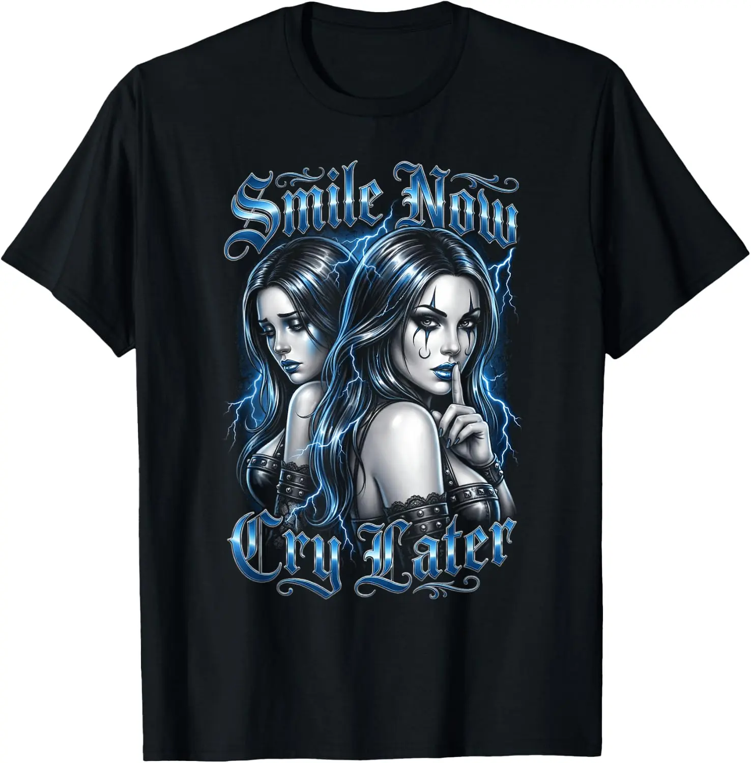 Smile Now Cry Later Chicano Art Payasa Clown Lowrider Style Graphic Tees Vintage Old School Hispanic Mexican Culture Printed Short Sleeve T Shirts Everyday Streetwear Tops For Men And Women