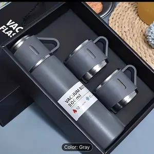 Vacuum Flask 500ml Gray Insulated Water Bottle with Handle for Travel and Daily Use