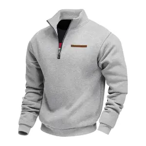 Men's Fall Winter Fleece Sweatshirt, Half Zipper Fake Pocket Design, Loose Fit Stand Collar Pullover, Outdoor Casual Sporty Warm Wear