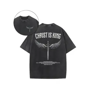 Men's Retro Washed Cotton Short Sleeve T-shirt with Holy Sword Wings Print Loose Fit Breathable Sweat Absorbent Casual Home Wear Outdoor Sports Tops y2k,soulja,concert,Halloween,Gothic,Vintage,Streetwear Graphic