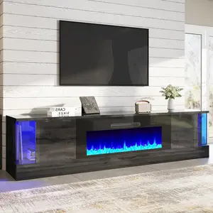 【Ships in 2 Boxes】AMERLIFE Glossy Oak Fireplace TV Stand with 36" Fireplace, 70"/80" LED Lights Entertainment Center,TV Console Table for TVs up to 80"/90",Best Gift Ideas/Christmas Gifts