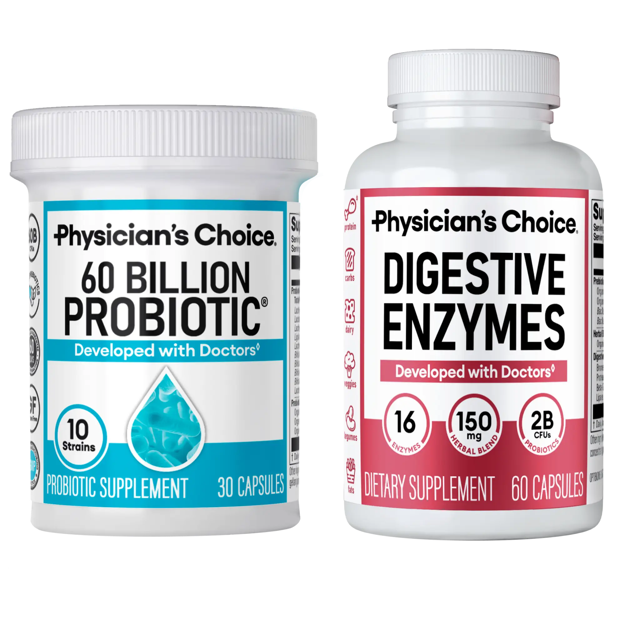 Physician's Choice Hack your Tummy Bundle: Bloating, Digestion & Immune Support for Men & Women with Digestive Enzymes & 60 Billion Probiotic