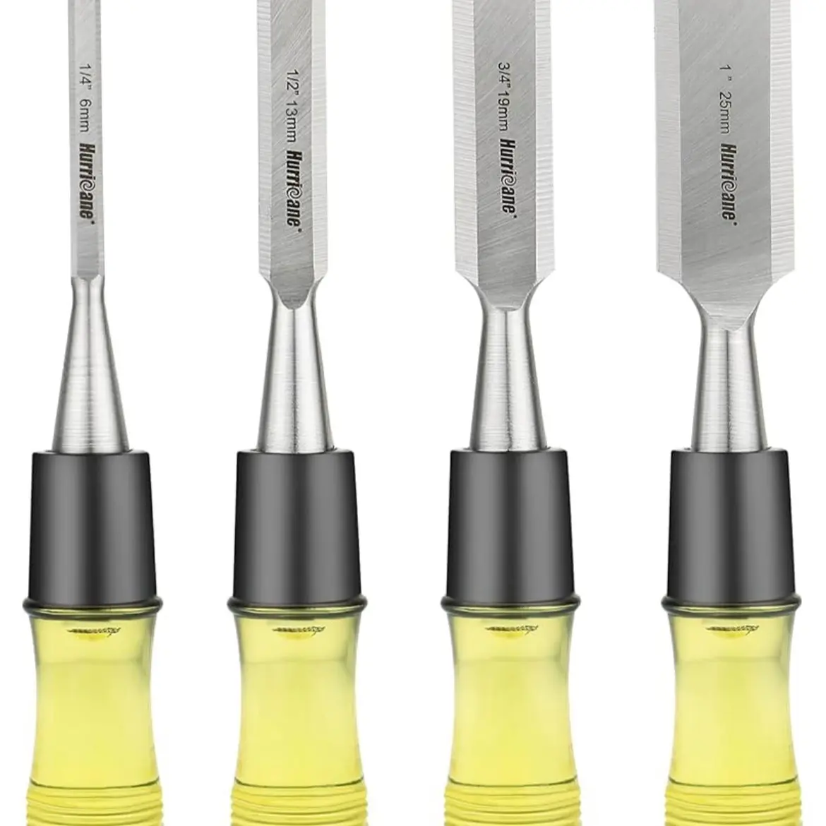 Wood 4 Piece Chisel Set with CR-V Steel Beveled Edge Blade, Durable PVC High Impact Handle, Ideal for Woodworking