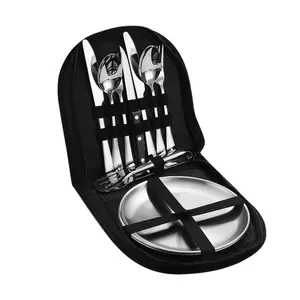 Stainless Steel Cutlery Set, 12pcs/set Including 2 Knives, 2 Forks, 2 Spoons, 1 Tongs, 2 Plates & Carry Bag, Tableware Set for Home, Camping & Outdoor Dining, Cutlery Utensil Sets