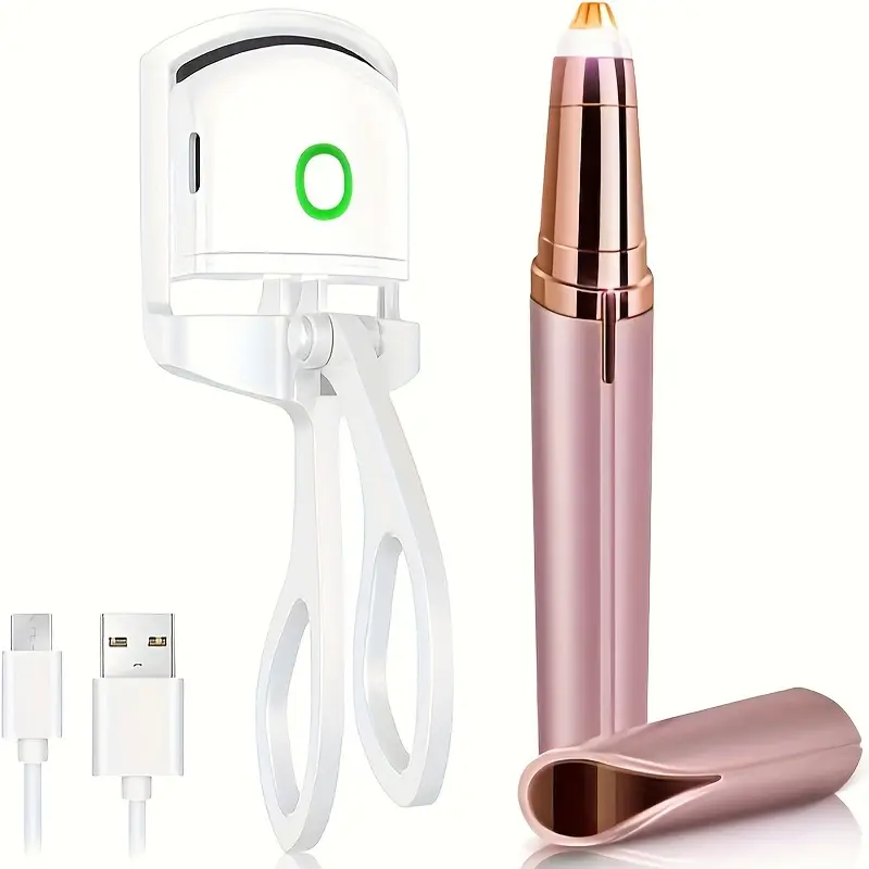 Electric Eyelash curler & Eyebrow Trimmer Set - Shape three-dimensional eyebrows and eyes, create a delicate makeup look, and unlock the charm of eyebrows and eyes!-White/Pink-1Pc