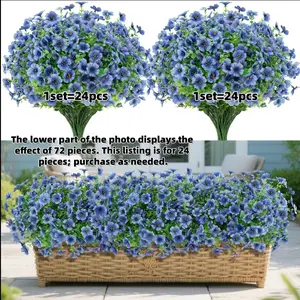 24 Bundles Outdoor Artificial Flowers, Fake Plants, Fake Flower Bouquet, Multicolor Daisies Eucalyptus, UV Resistant, Blue, Garden Balcony Porch Decor
