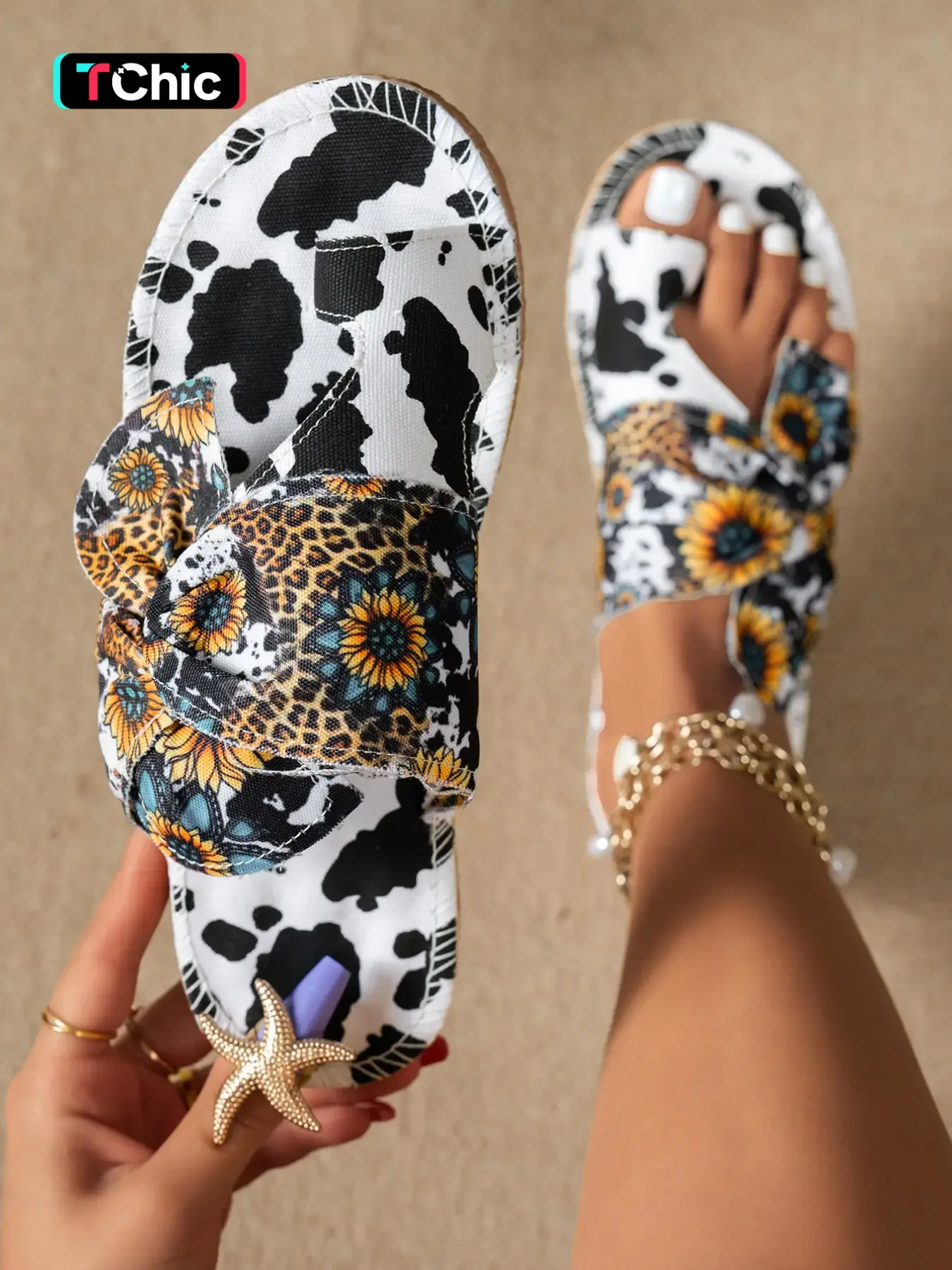 Summer New Women's Sandals, Lightweight Comfortable Sole Leopard Print Flat Sandals, Casual Beach Holiday Shoes, Ethnic Style Sandals, Bohemian Style Sandals, Boho Style Sandal