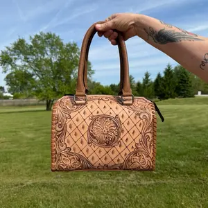 Tooled Tan Leather Medium Speedy Handbag