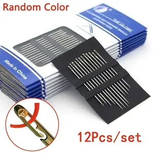 12pcs/set Random Color Side Hole Household Sewing Needles, Stainless Steel Sewing Needles, Sewing Accessories For DIY Crafting, Sewing Supplies Crafts