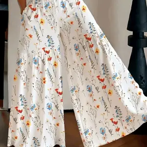 Women’s Lightweight Floral Wide-Leg Pants – Loose Fit Summer Vacation Trousers