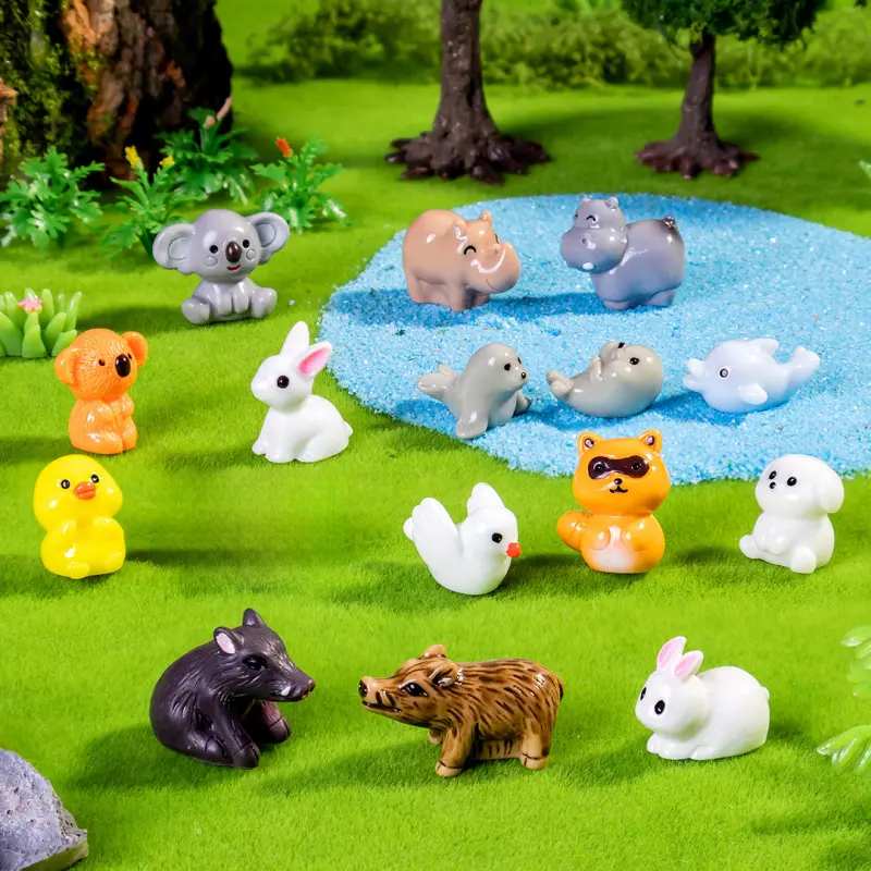 15-piece Set Hot-selling Micro Landscape Solid Color Aquatic and Terrestrial Small Animal DIY Resin Crafts Small Ornaments Decorations