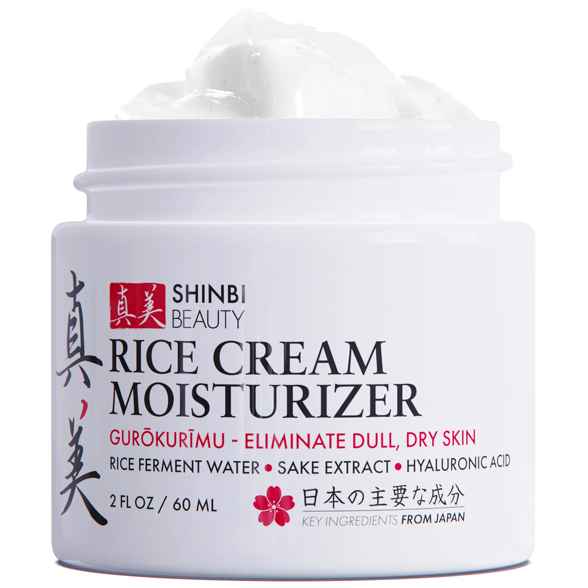 Shinbi Beauty Rice Cream Moisturizer 2oz - Hydrating Sake Extract & Rice Ferment - Exfoliant Brightening Formula for Radiant, Smooth Skin - Japanese Skincare with Vitamins