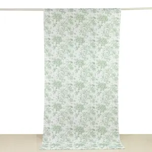 French Toile Backdrop Curtain – 5ft x 10ft Polyester Drape Panel, Dusty Sage Green Floral, Rod Pocket Design