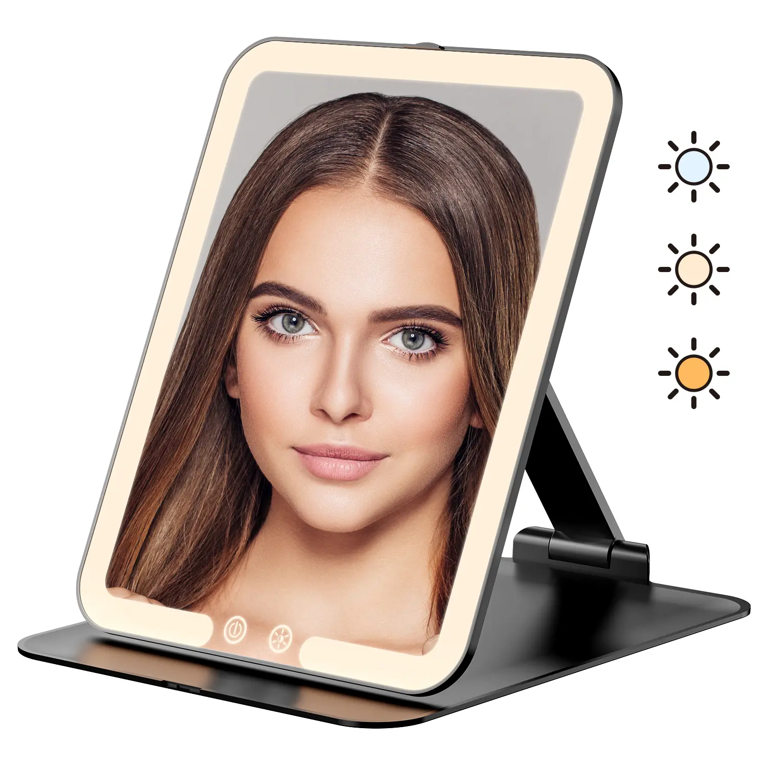 Auxmir Rechargeable Foldable Travel Makeup Mirror, 3Dimmable Color Temperature Lights with Touch Control,Adjustable Height & Angle, Ideal Gift for Birthdays &Holidays
