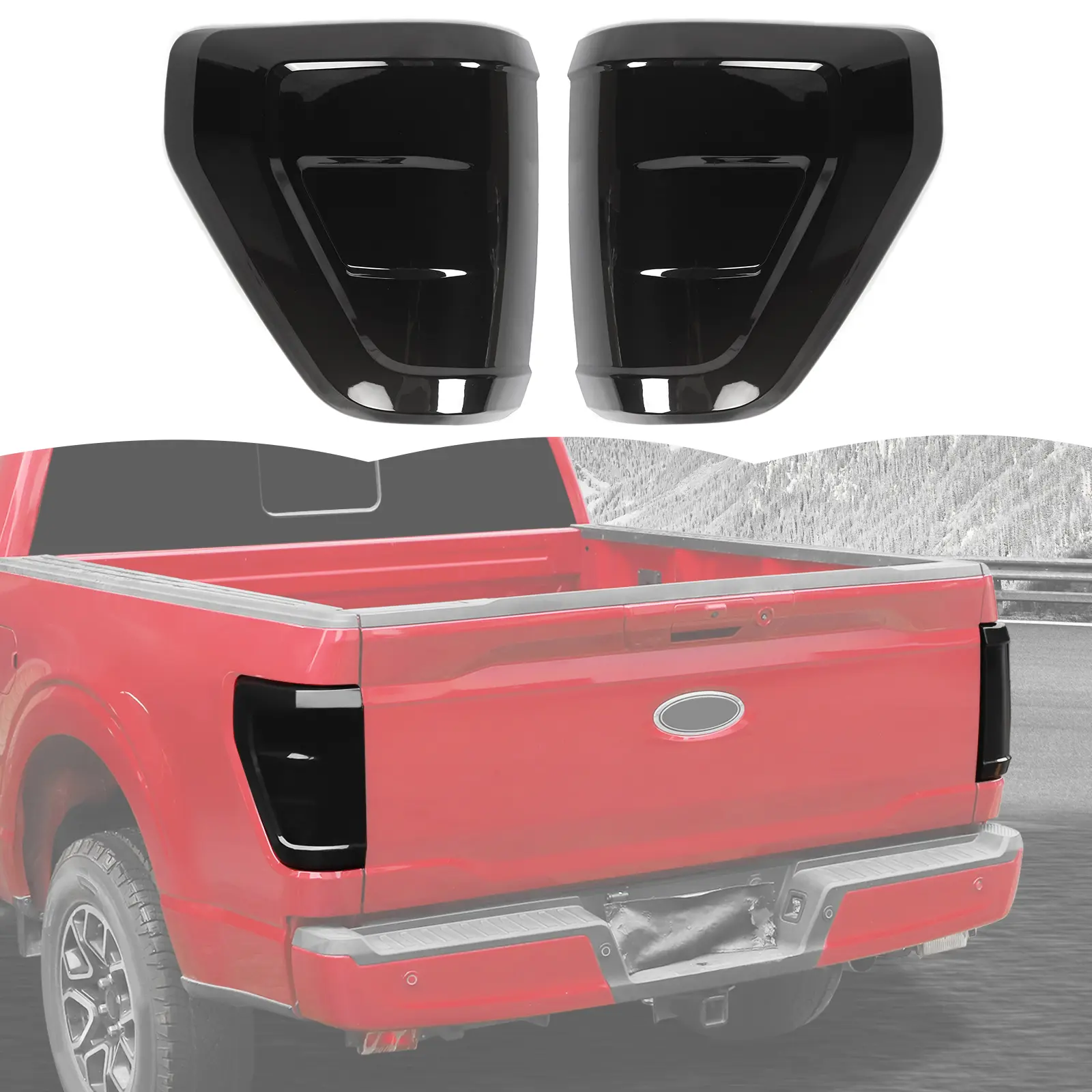 Smoked Black ABS Rear Tail Light Trim Kit Bezel Cover Overlay for Ford F150 2021+, High-Quality UV-Coated Vehicle Exterior Accessory, Easy DIY Installation Car Truck Accessories, Vehicle Accessories