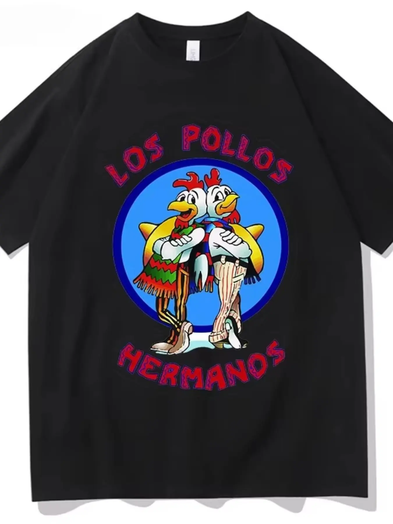 Men's Los Pollos Hermanos T-Shirt, Breaking Bad Theme, Fun Chicken Brothers Print, Casual Streetwear Oversized Baggy Long Sleeve Top, All-Over Pattern, Loose Fit, Round Neck, Menswear