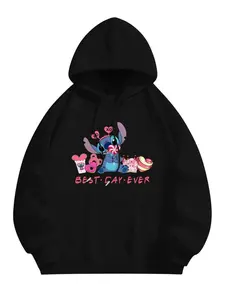 Disney Stitch Valentine's Day Hoodie - Best Day Ever Design - Perfect Gift for Boyfriend or Girlfriend - Black Hoodie