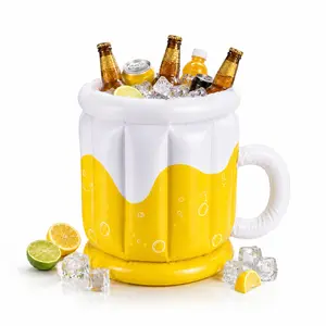 Inflatable Beer Mug Cooler, PVC Ice Bucket for Drinks, Portable Party Drink Holder, Beach, Pool, Camping, BBQ, Outdoor Parties
