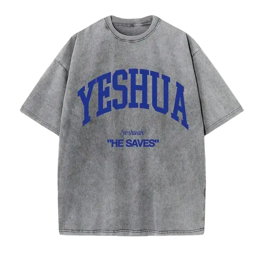 Retro Washed T-Shirt Single-Sided Printed (230 Pure Cotton T-Shirt) 'YESHUA HE SAVES'  Letter And Pattern Print, Christian Gift, Mens TShirt, Mens Shirt Casual, Comfortable, Fashionable T-Shirt, Street Style Cotton outdoorfun  cotton graphic tees