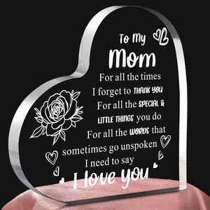 Mother’s Day Gift for Mom – Heart Acrylic Flower Keepsake, Meaningful Birthday Gift, Elegant Desk Decor for Mom