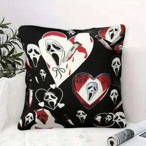 Ghostface Scream Throw Pillow, Horror Movie Print Soft Plush Pillow for Horror Fans' Living Room & Halloween Decor