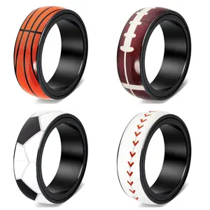 Stainless Steel Sports Rings Football Basketball Rugby Baseball Rotatable Pressure Reducing Fidget Toy for Stress Relief