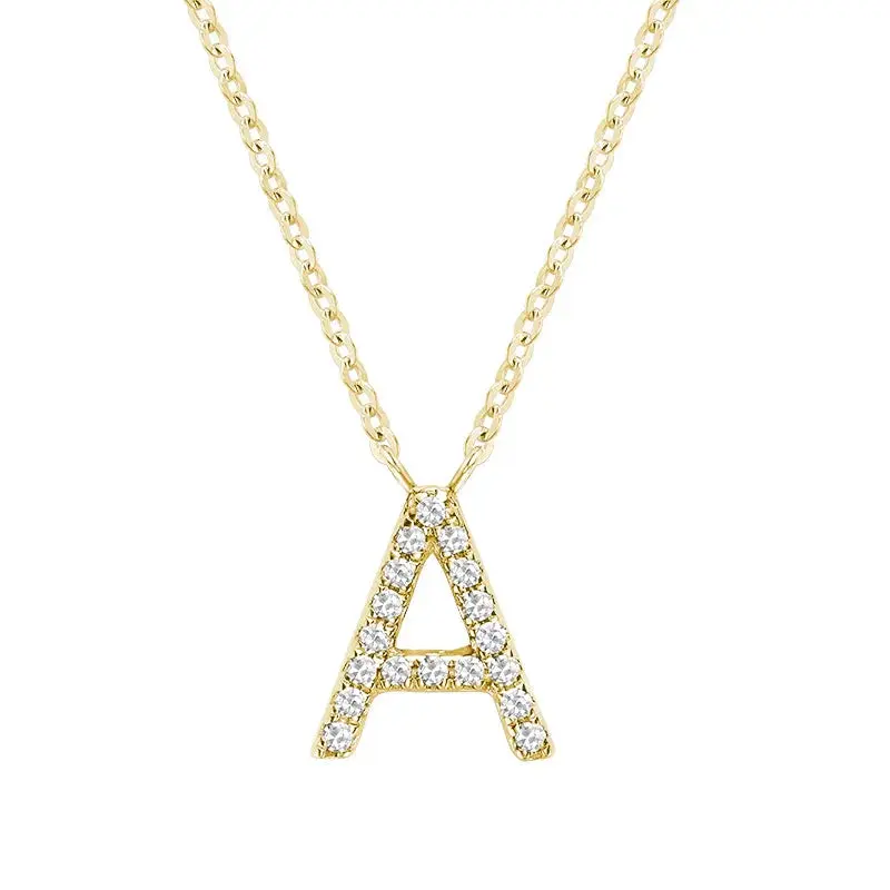 10K Gold Bold Diamond Letter Initial Pendant Necklace