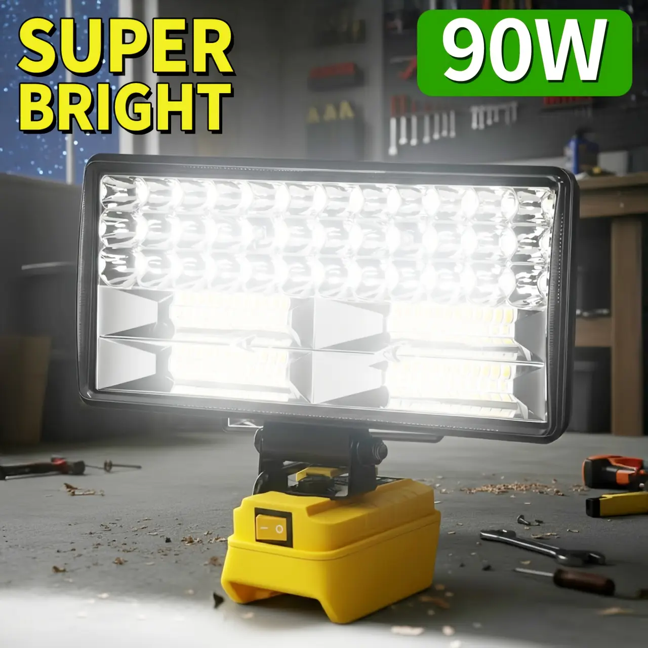 Cordless 20V Max LED Flood Light for Dewalt 20V Battery, 90W Power 7800LM Wide Beam, 2 USB Charging Ports, IP44 Waterproof for Emergency Use, Workshop (No Battery)