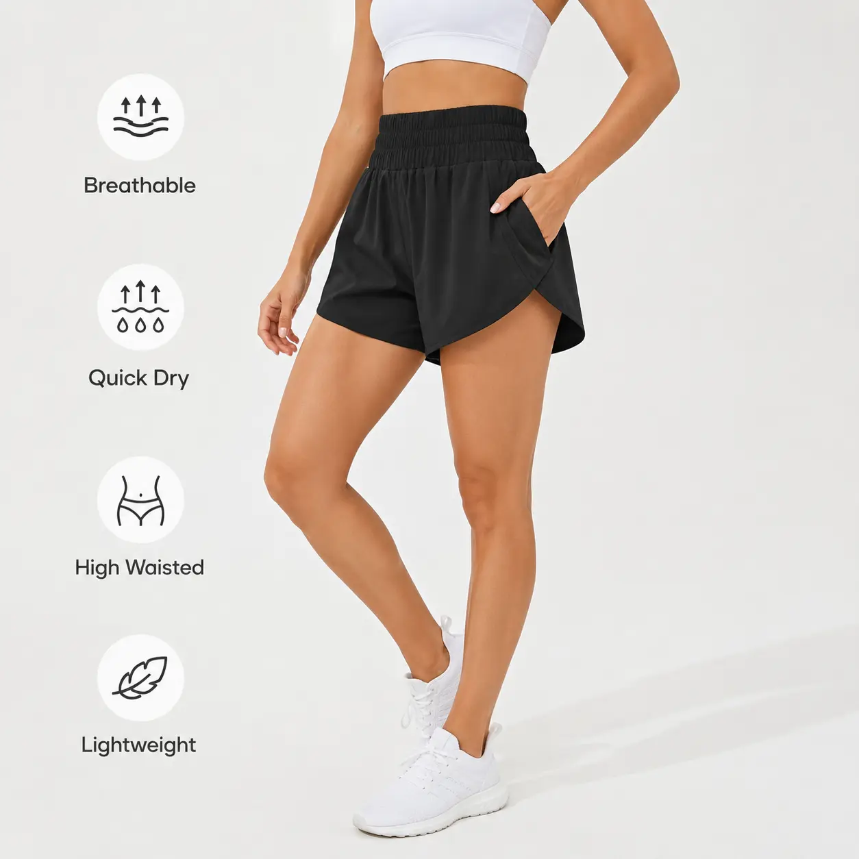 BloomFit Women’s High Waisted Workout Shorts – Loose Fit Athletic Running Shorts, Quick Dry Breathable Summer Gym Shorts