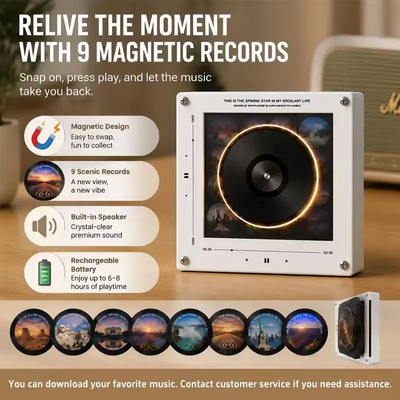 Vinyl-Style Magnetic Music Refrigerator Magnets - Decor Item for Fridge Organization, Room Decor, 1-Second Song Switch, Collectible Fun, Magnetic Item