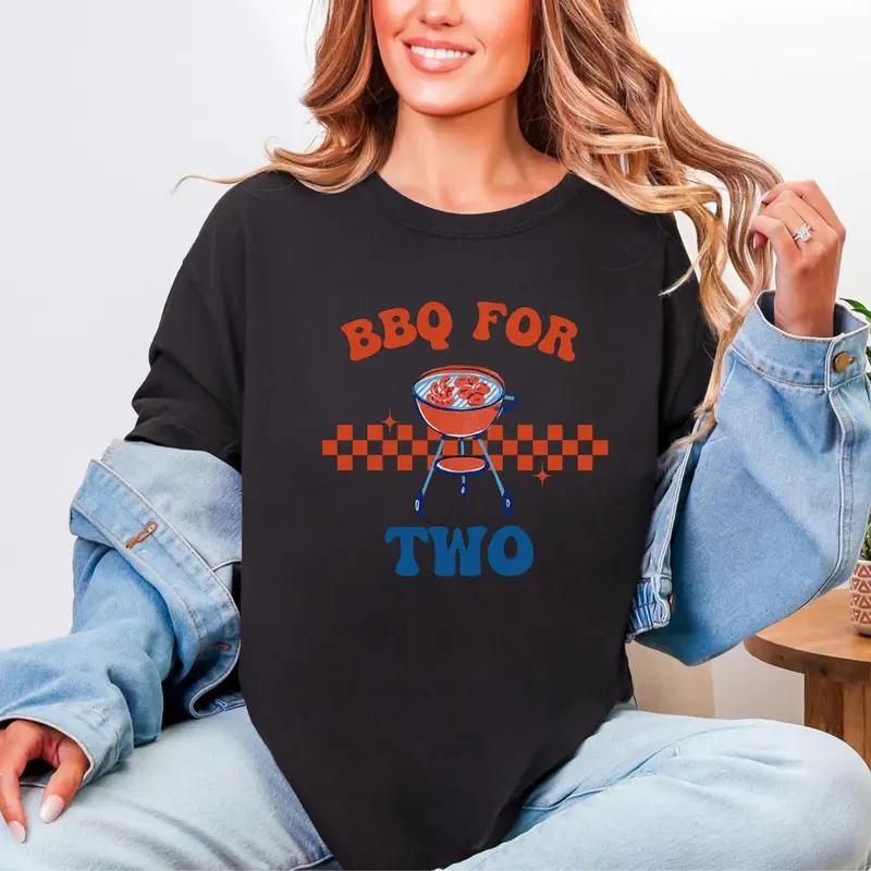 BBQ For Two - My Dad Boy T-shirt, 4th of July Pregnancy Announcement Shirt, Gift for Couples Pregnancy Reveal Tees, Eating for Two Tee, Gift for Expecting Mom