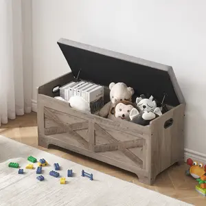 Farmhouse Wooden Shoe Storage Bench – Lift-Top Chest with Soft Close Hinges, Blanket Box & Toy Storage Trunk, Large Capacity Entryway Organizer for Bedroom, Hallway & Living Room