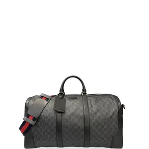 Pre-owned GUCCI Leather travel bags Duffle Bag GG Supreme Monogram Black (qp030926a0)