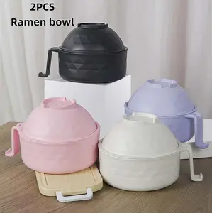 ONESHOW 2 Pack Microwave Ramen Bowl Set with Chopsticks & Spoon Eco-Friendly Wheat Straw 1200ml BPA-Free Instant Noodle Bowl Set for College Dorm & Kitchenware - Modern