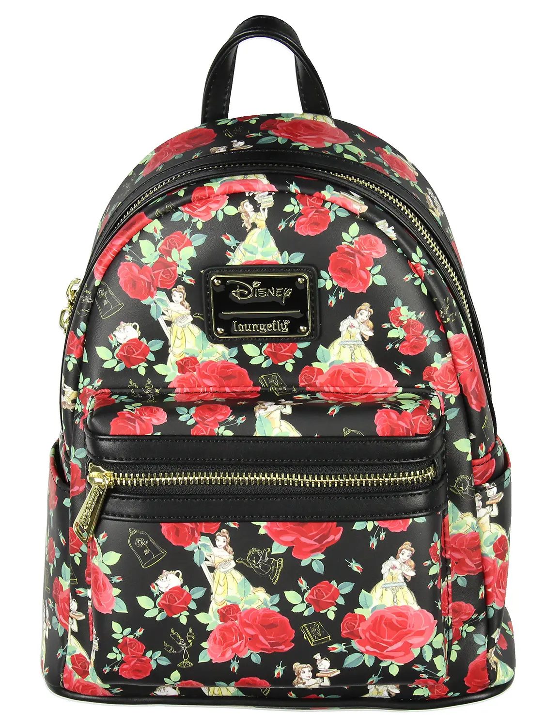 Loungefly Disney Beauty And The Beast Belle Roses Mini Backpack 10.5", Padded, Side