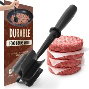 Premium Meat Chopper - 5 Curve Blade Ground Beef Smasher Tool - Heat-Resistant Nylon Meat Masher for Ground Beef, Hamburger, Potatoes - Non-Stick Ground Meat Chopper for Easy Mixing - Black