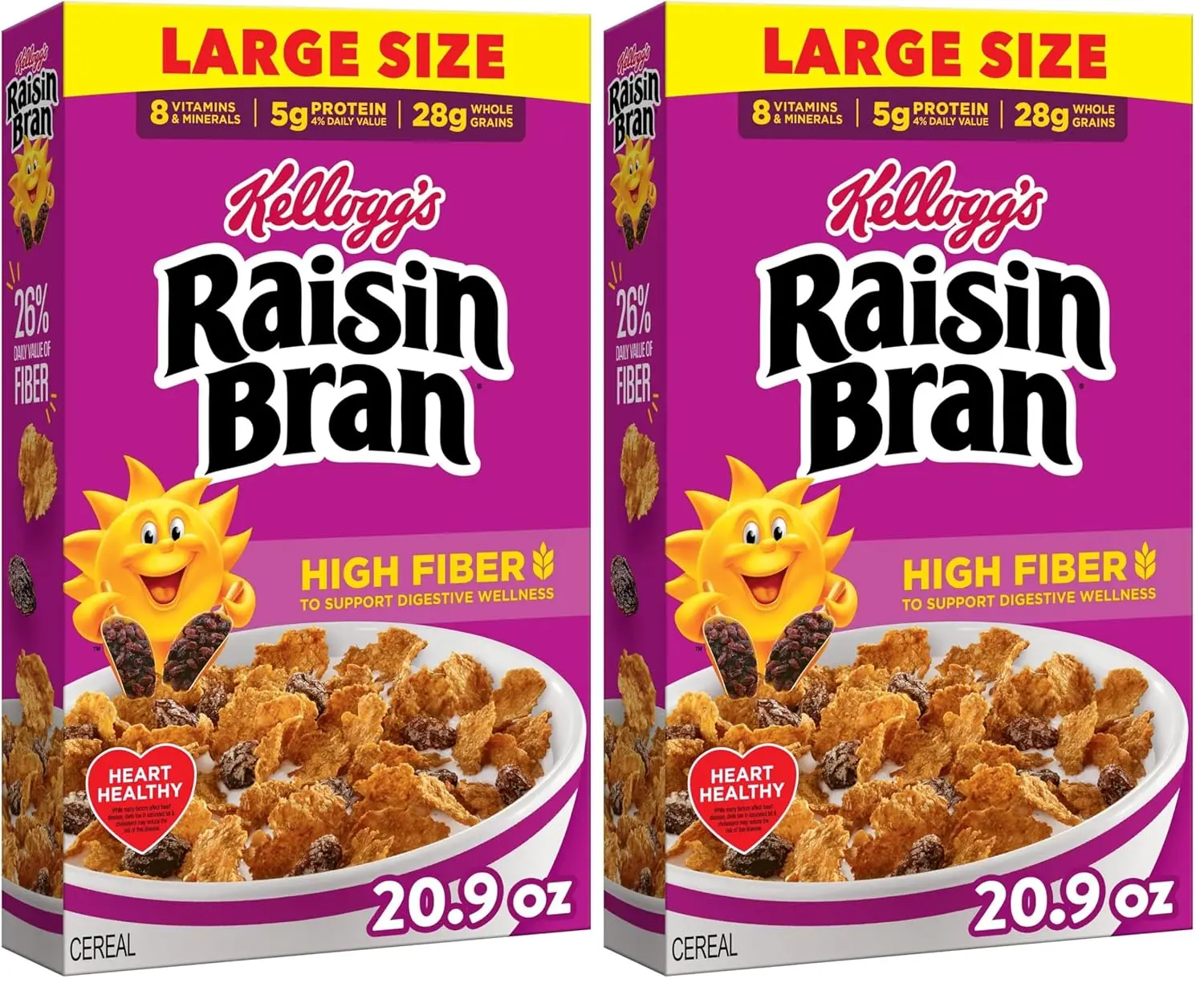 Kellogg’s Raisin Bran Breakfast Cereal, High Fiber, 28g Whole Grain, Large Size, 20.9 oz