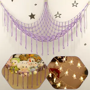 Stuffed  Net or Hammock with LED Light, 59 inch  Hammock Net for Stuffed  Corner Hanging Stuffed  Storage Stuffed  Holder for   Bedroom (Purple)