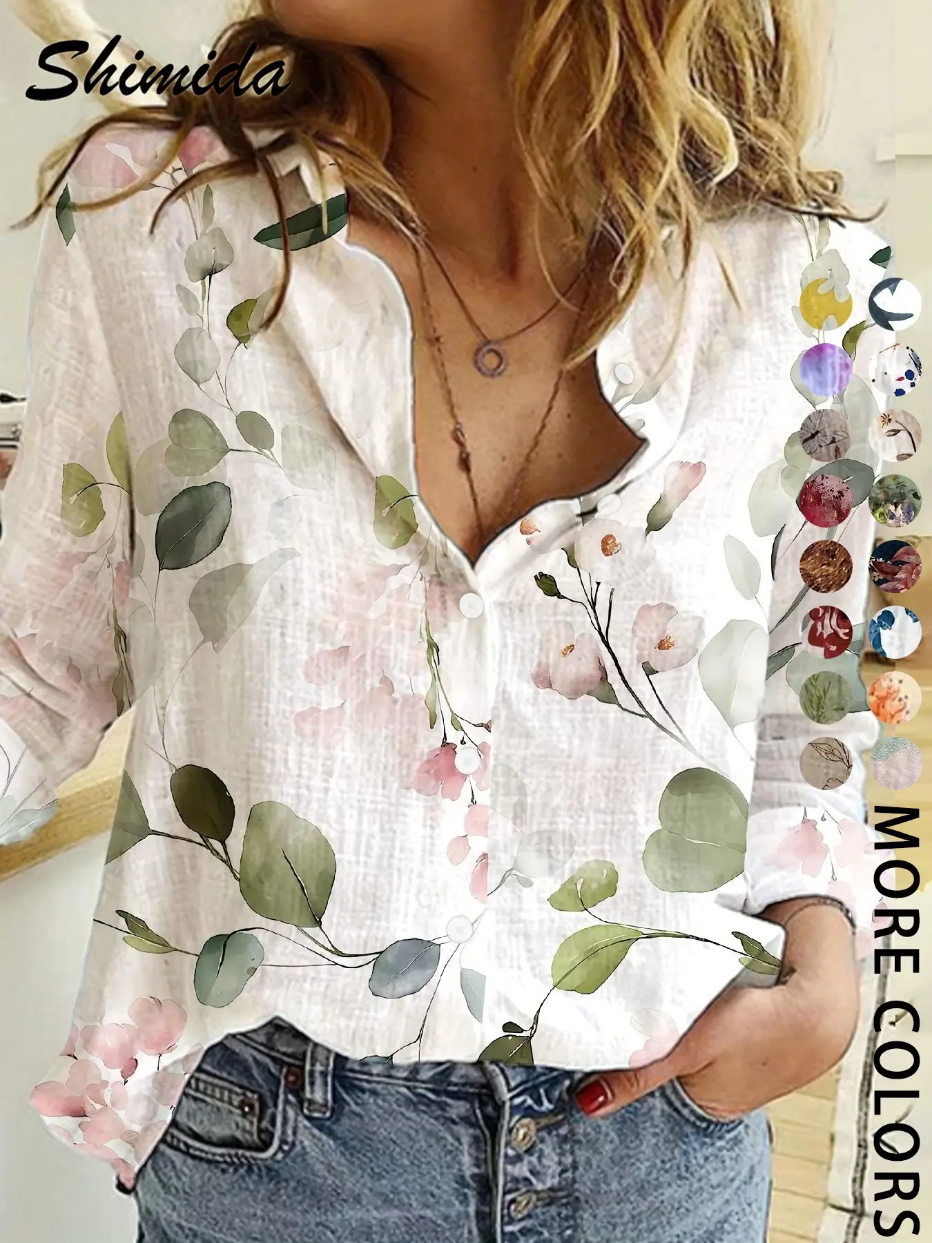 Women's Four-Season Button-Up Shirt, Digital Floral Print Long Sleeve Basic Blouse, Casual Vacation Lapel Design, All Seasons Wear, Casual Boho Soft, Boho Cottagecore Blouse, Casual Daily Tops