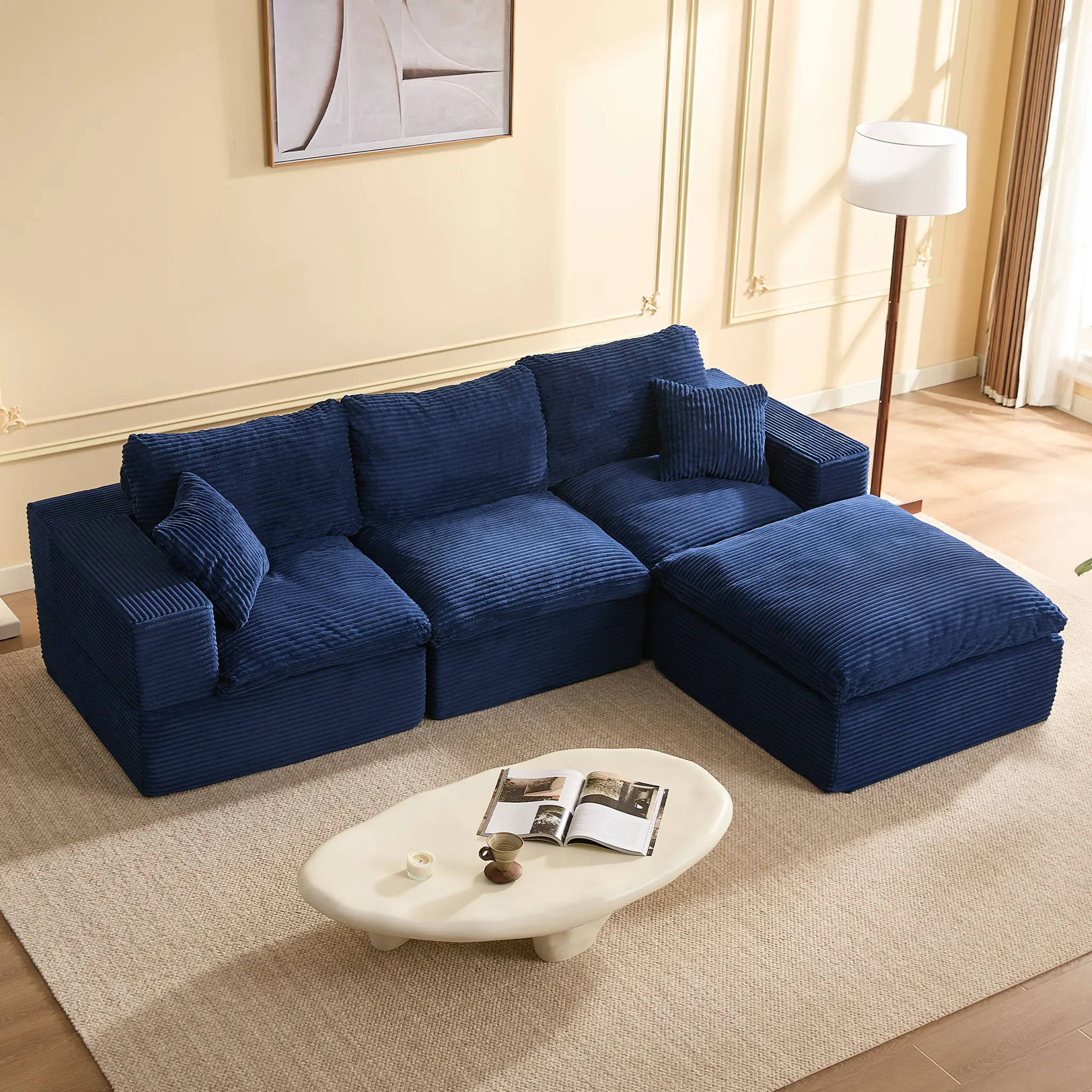 Blue-3 Seater+ 1 Ottoman - 106"L