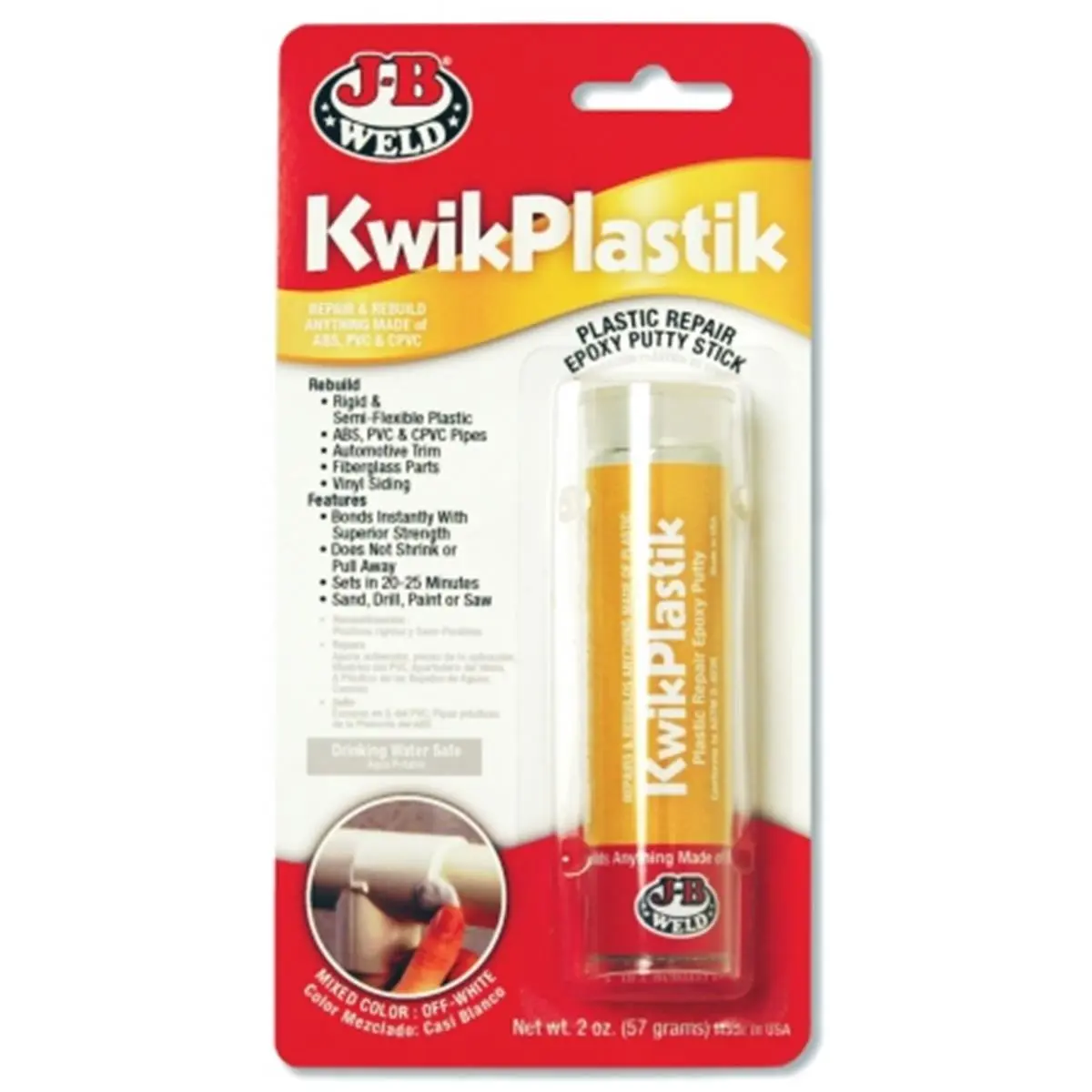 212 MAIN KwikPlastik Epoxy Putty Stick - 2oz, Stick Form, Instant Bond, Sandable Surface, Automotive & Motorcycle Plastic Repair Tool for Car Maintenance