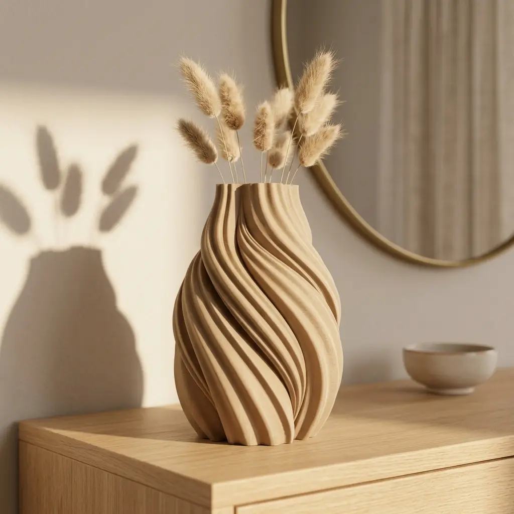 AURA Flow Vase - 3D Printed Japandi Minimalist Sculptural Standalone Piece, Textured Flow Twisting Form Eco-Friendly Home Decor, Gift-Worthy Accent for Modern Interiors
