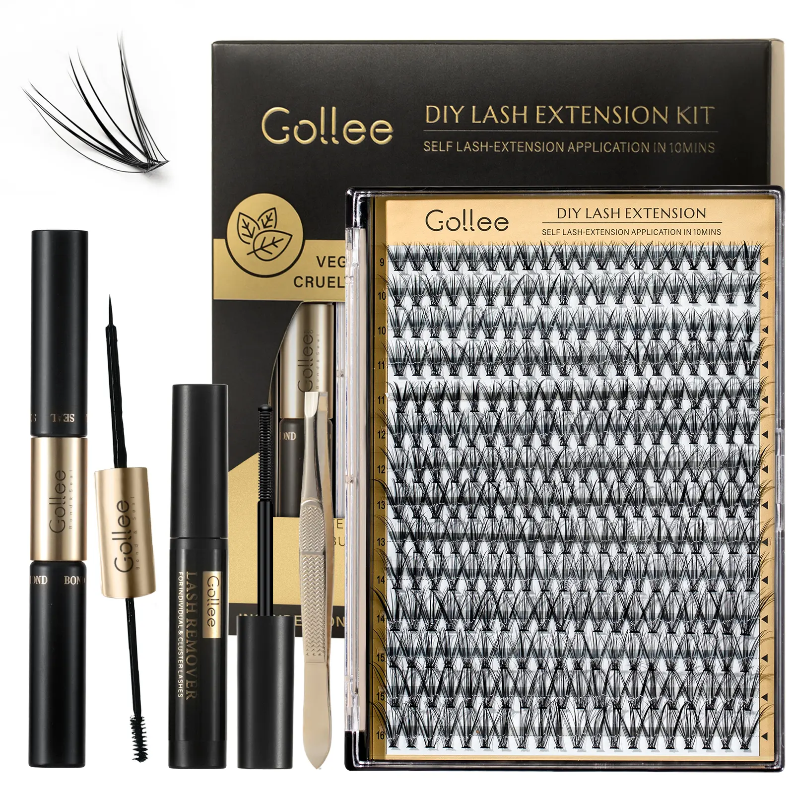 Lashes Extension Kit 280Pcs Volume Natural Lash Cluster Kit with Waterproof Glue Tweezer Remover  (0.07D-D Curl-Mix 8-16mm) Makeup Eyelash Fixer lash strips