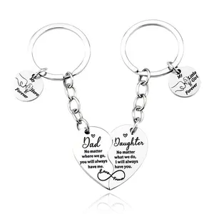 Dad Daughter Matching Keychain Set, Split Heart Stainless Steel Keyring, Father Daughter Forever Engraved Keychain for Father's Day Gift